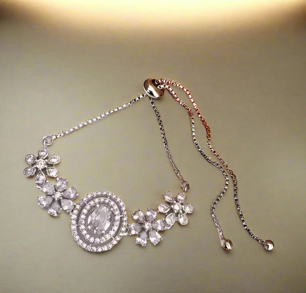 Elegant Floral Crystal Bracelet for Women – Adjustable Luxury Design