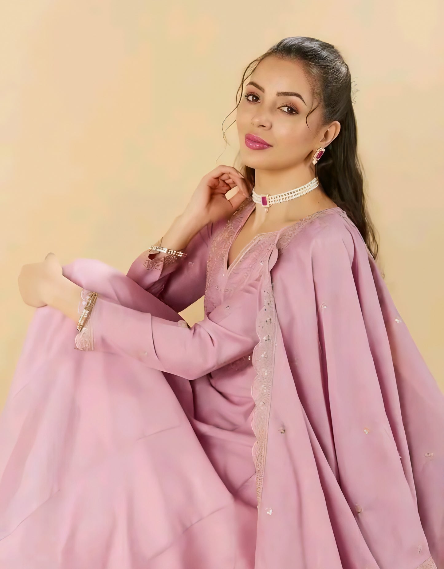 Gul-e-Zara Silk Blush Pink Anarkali Kurta Set