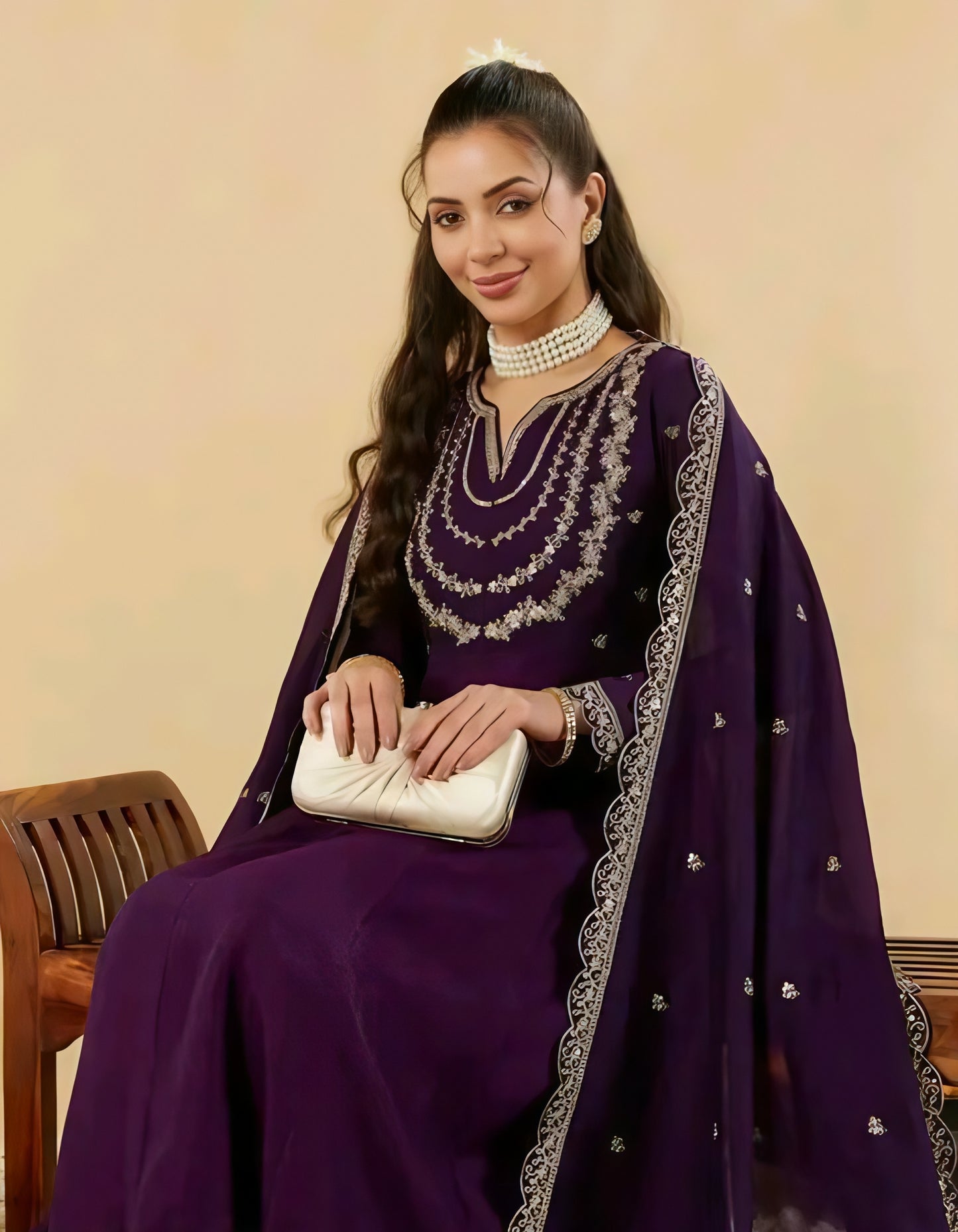 Gul-e-Zara Silk Purple Anarkali Kurta Set