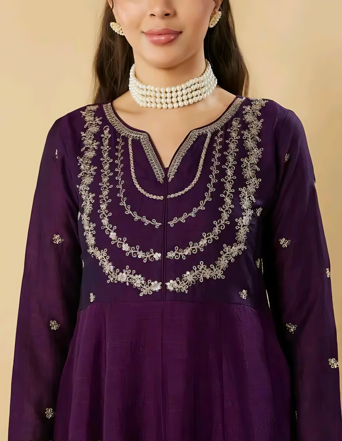Gul-e-Zara Silk Purple Anarkali Kurta Set