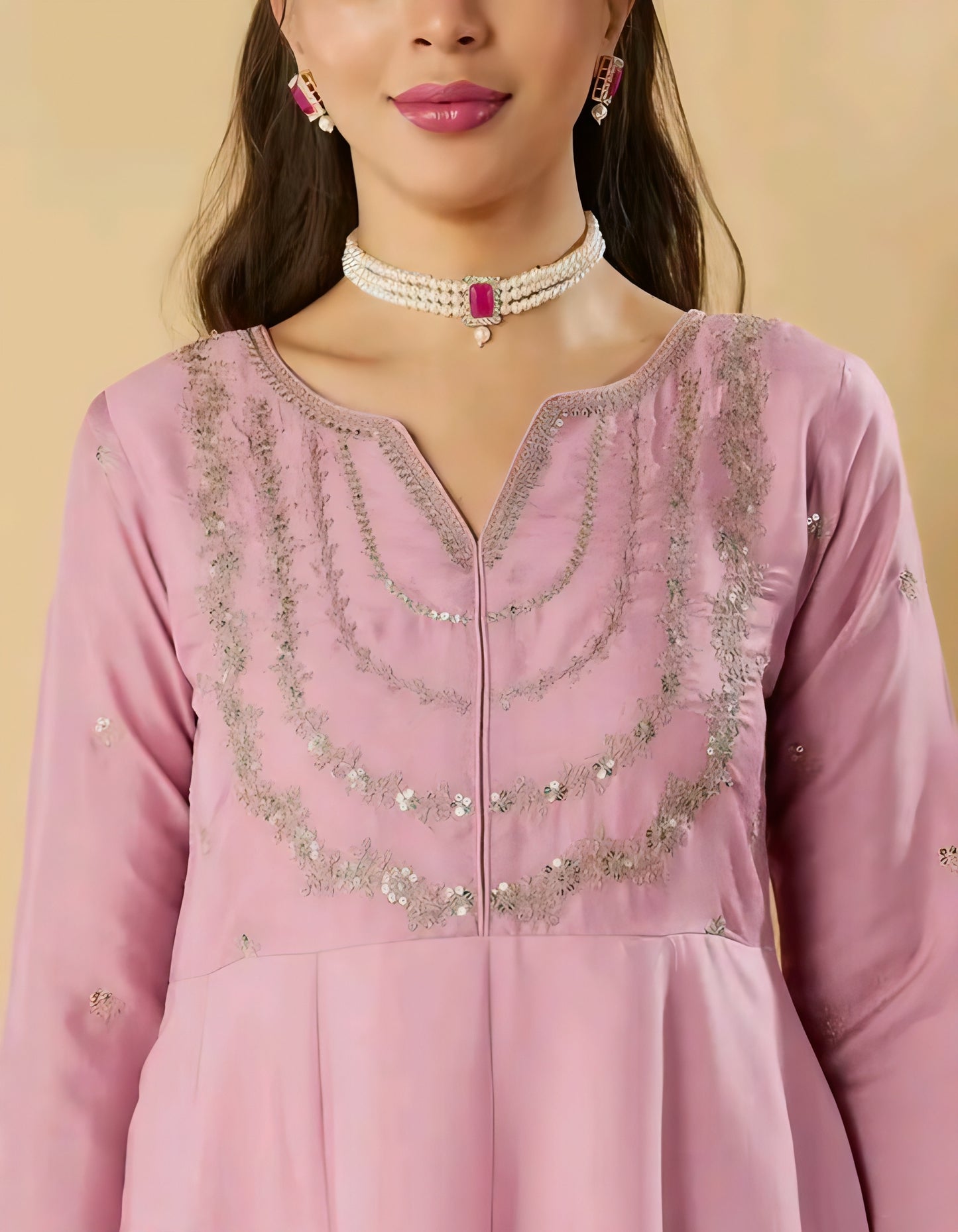 Gul-e-Zara Silk Blush Pink Anarkali Kurta Set