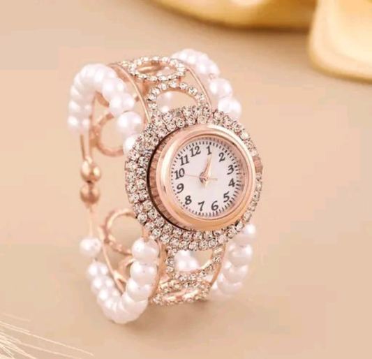 Rose Gold Luxury Designer Bracelet Watch – Elegant Stone-Studded Style