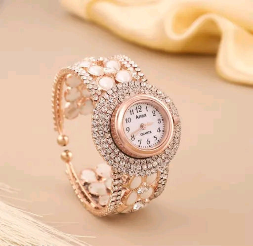 Rose Gold Luxury Designer Bracelet Watch – Elegant Stone-Studded Style