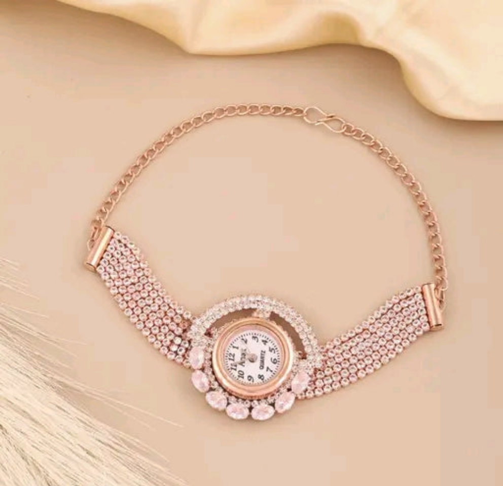 Rose Gold Luxury Designer Bracelet Watch – Elegant Stone-Studded Style