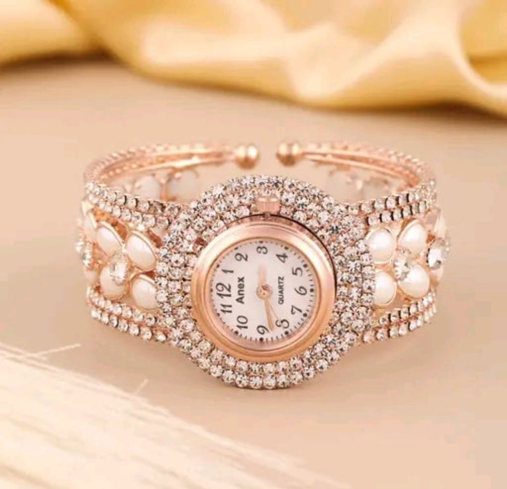 Rose Gold Luxury Designer Bracelet Watch – Elegant Stone-Studded Style
