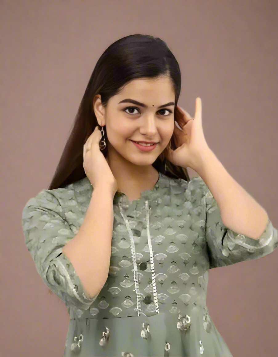 Asiyah - Women's Green Block-Printed Anarkali Suit with Floral Embroidery