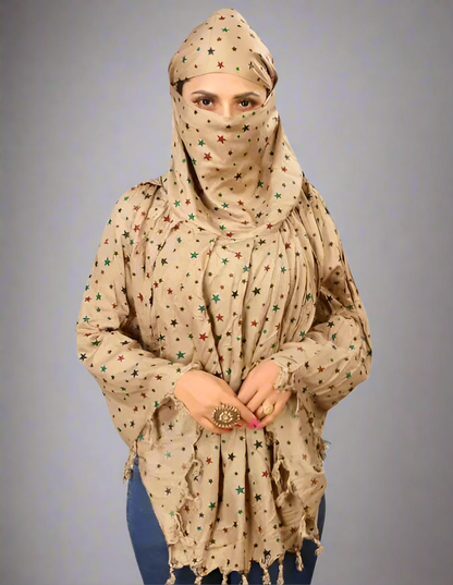 Elegant Printed Free Size Naqab with Head Cap – Stylish & Modest