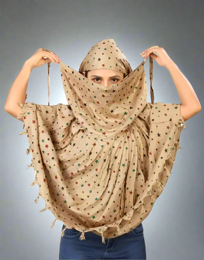 Elegant Printed Free Size Naqab with Head Cap – Stylish & Modest