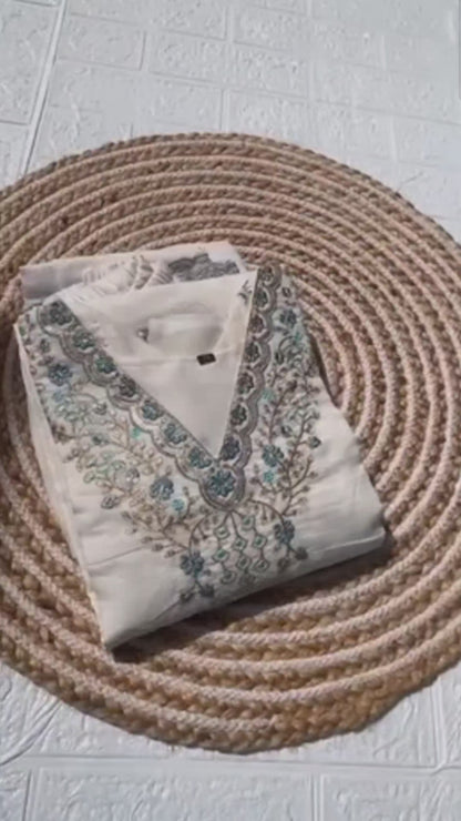 Saira-e-Bahar Chanderi Silk Cream Kurta Set