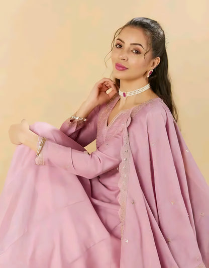 Gul-e-Zara Silk Blush Pink Anarkali Kurta Set