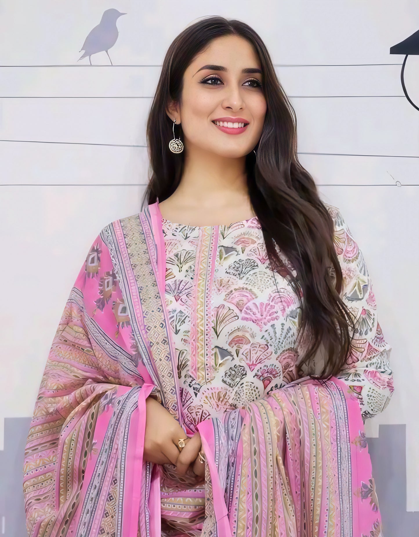 Noor-e-Haya | Elegant Printed Suit in Pink, Mint & Hints of Orange