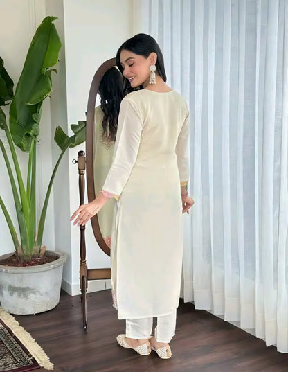 Dil-e-Nur Chanderi Silk Ivory Kurta Set