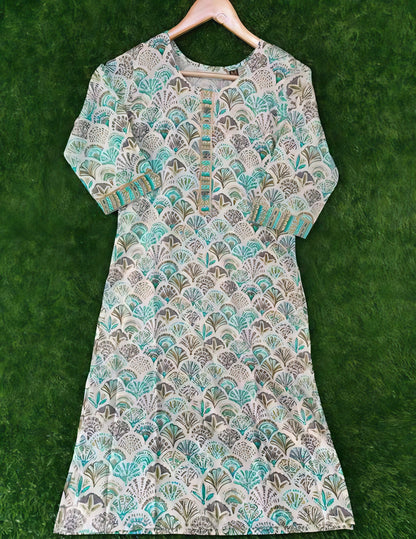 Noor-e-Haya | Elegant Printed Suit in Pink, Mint & Hints of Orange