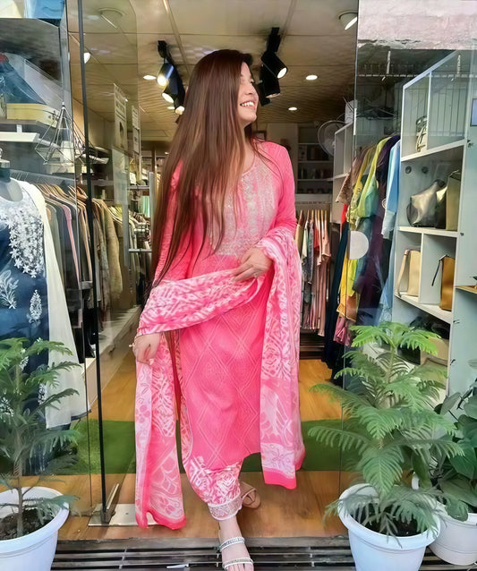 Roshni-e-Gul Rayon Pink Kurta Set