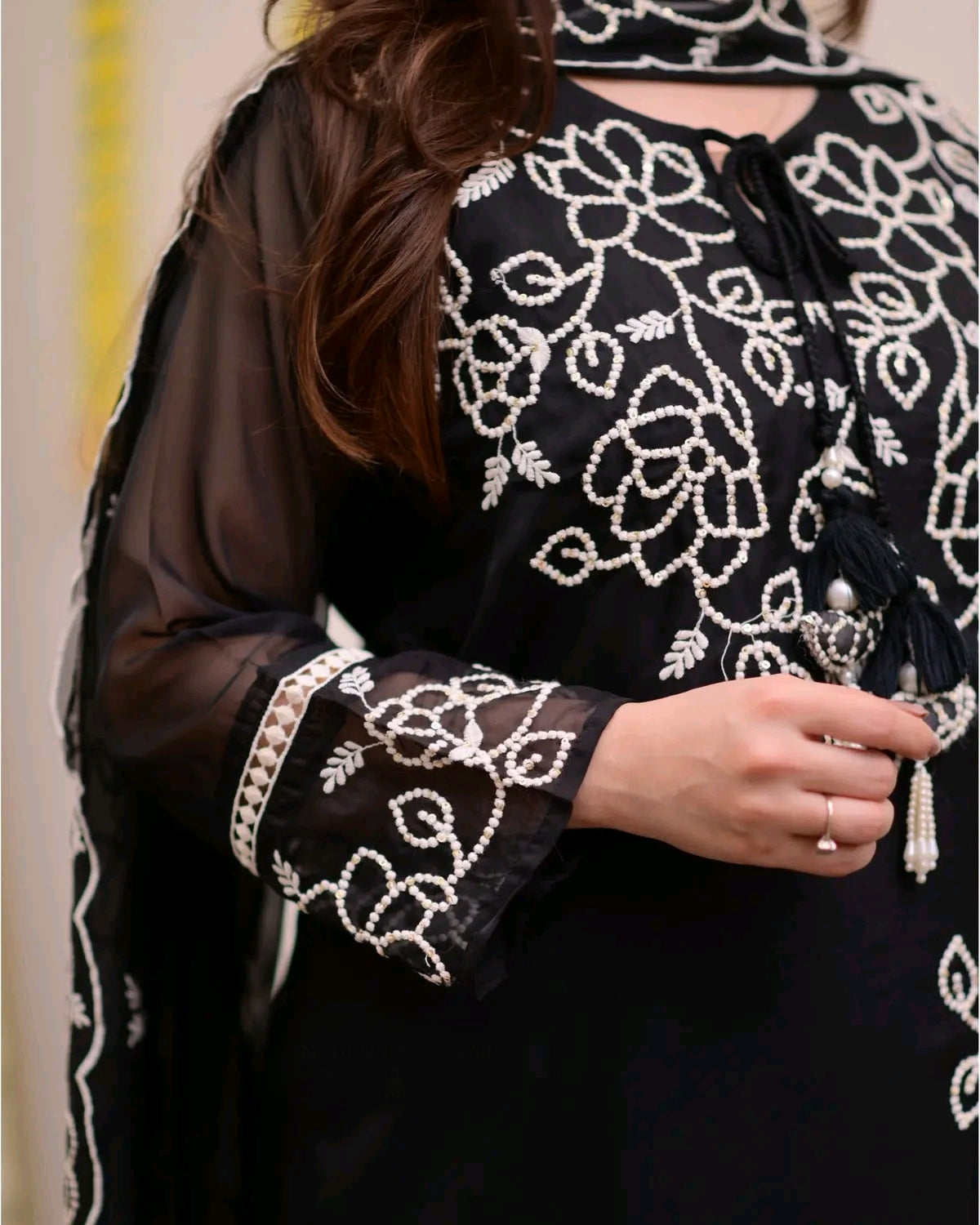Noor-e-Saba Organza Black Embroidered Salwar Kameez Set With Dupatta