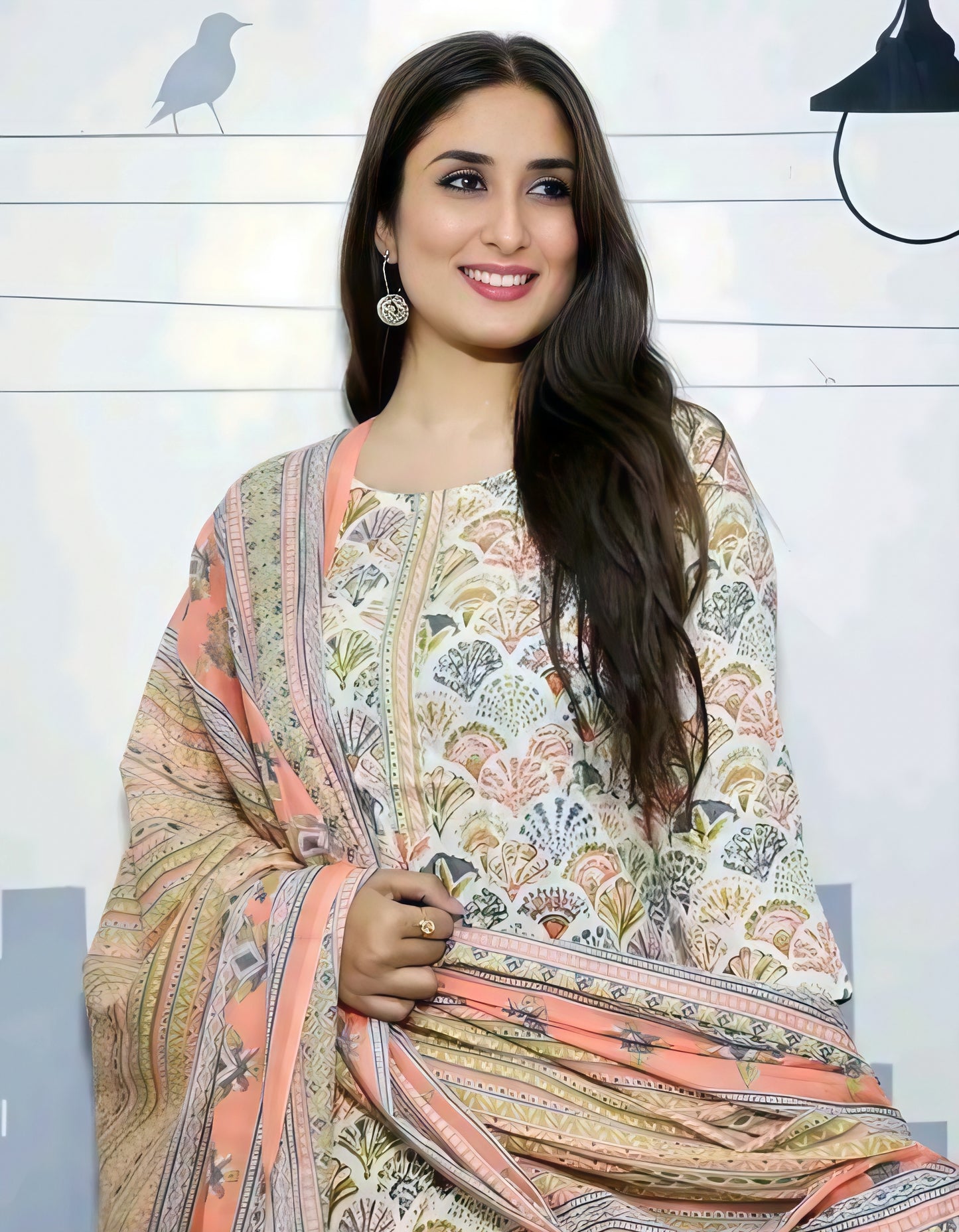 Noor-e-Haya | Elegant Printed Suit in Pink, Mint & Hints of Orange
