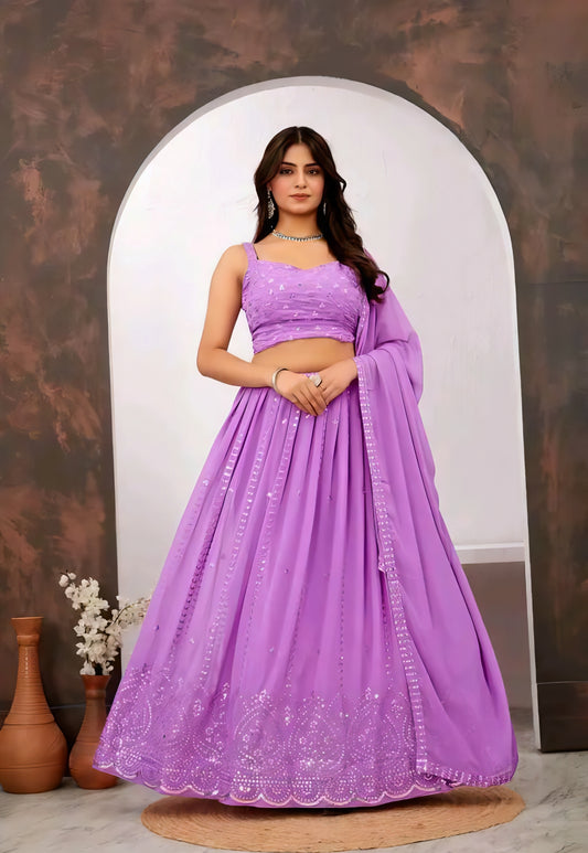 Chandni-e-Surkh Georgette Lavender Lehenga Choli Set