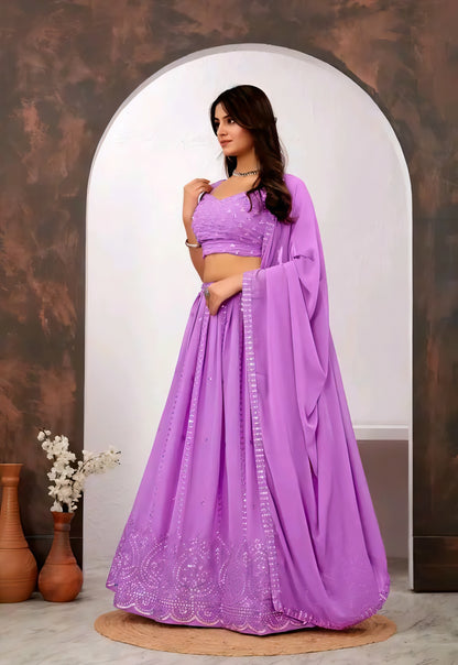 Chandni-e-Surkh Georgette Lavender Lehenga Choli Set