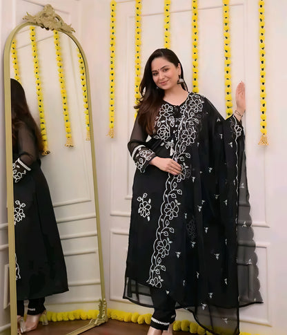 Noor-e-Saba Organza Black Embroidered Salwar Kameez Set With Dupatta