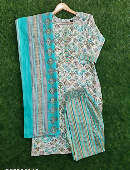Noor-e-Haya | Elegant Printed Suit in Pink, Mint & Hints of Orange