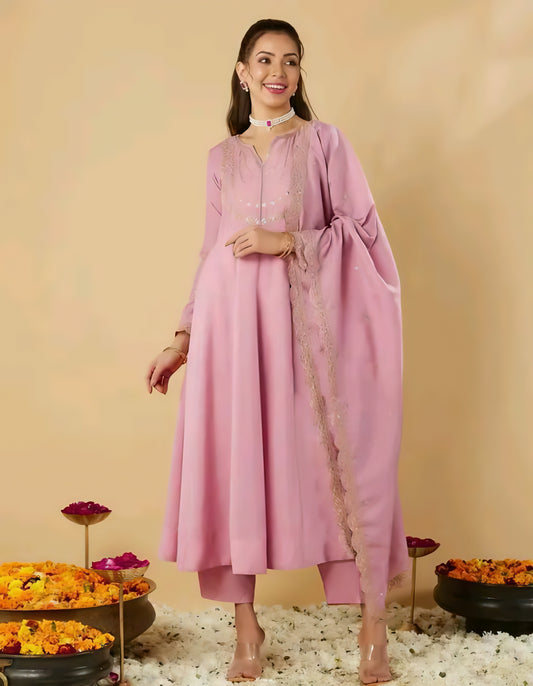 Gul-e-Zara Silk Blush Pink Anarkali Kurta Set