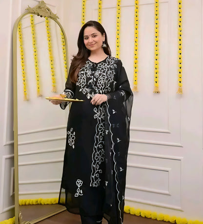 Noor-e-Saba Organza Black Embroidered Salwar Kameez Set With Dupatta