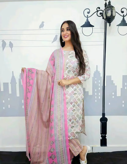 Noor-e-Haya | Elegant Printed Suit in Pink, Mint & Hints of Orange