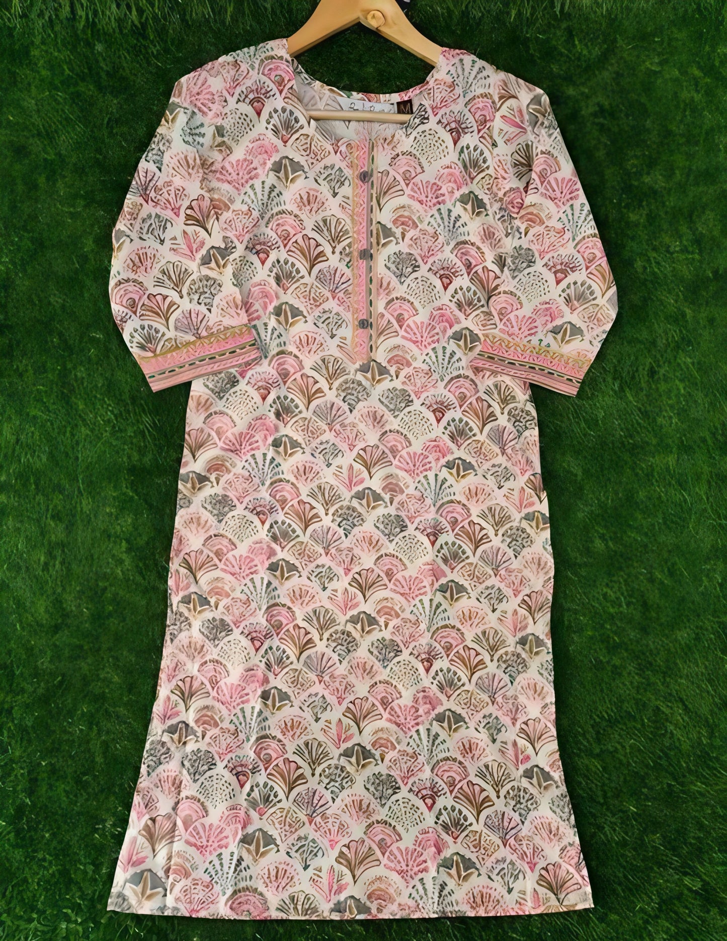 Noor-e-Haya | Elegant Printed Suit in Pink, Mint & Hints of Orange