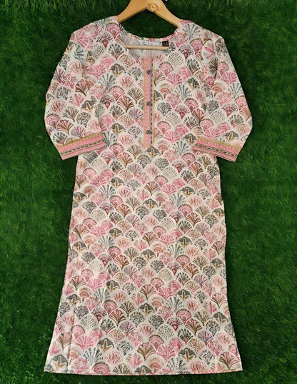Noor-e-Haya | Elegant Printed Suit in Pink, Mint & Hints of Orange