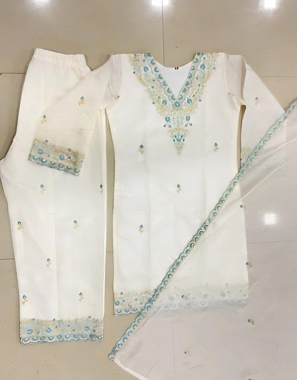 Saira-e-Bahar Chanderi Silk Cream Kurta Set