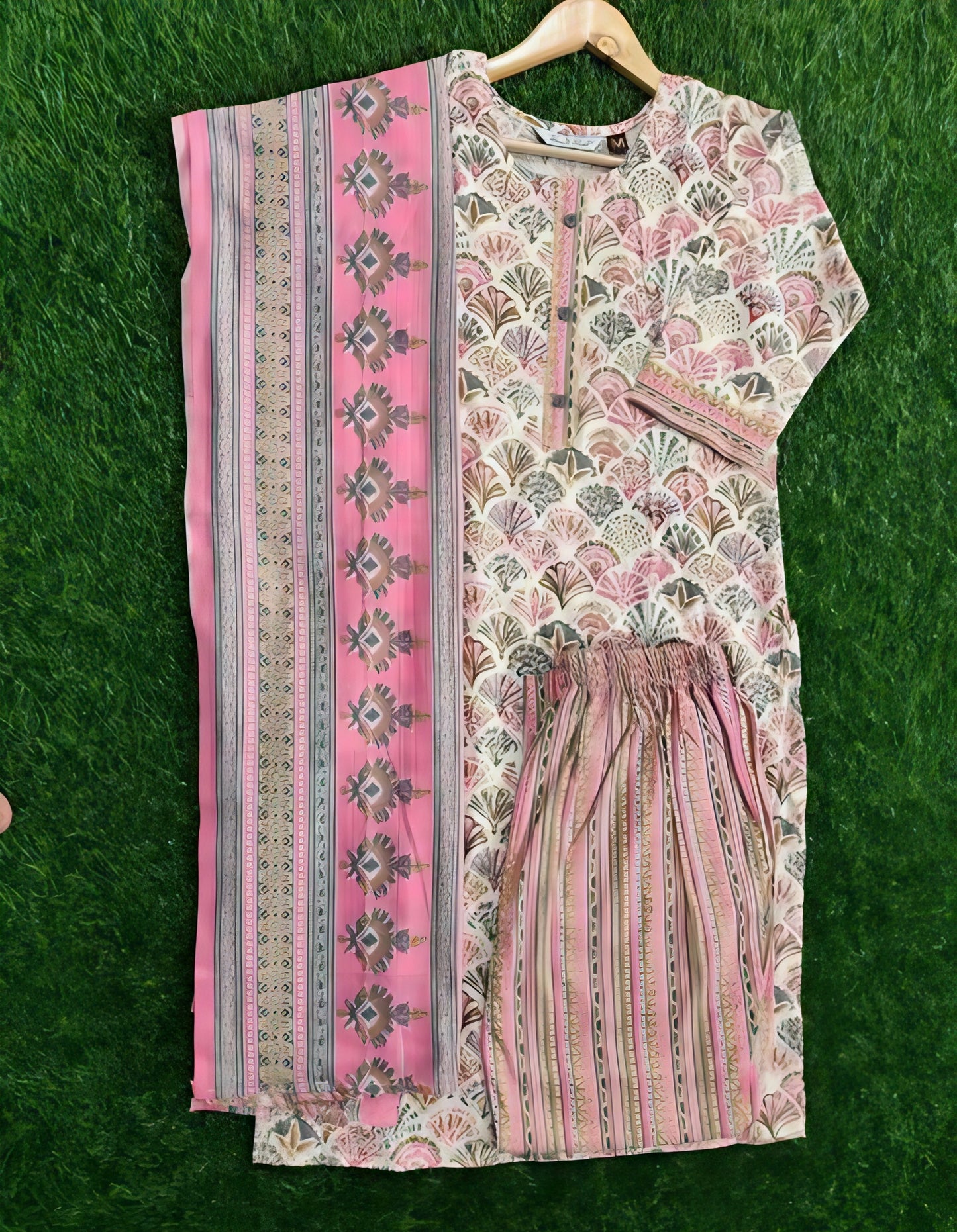 Noor-e-Haya | Elegant Printed Suit in Pink, Mint & Hints of Orange