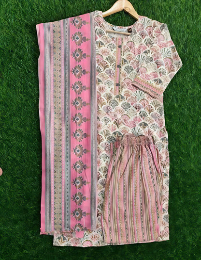 Noor-e-Haya | Elegant Printed Suit in Pink, Mint & Hints of Orange