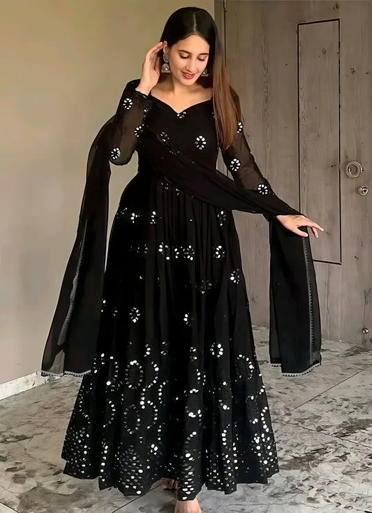 Shaheen-e-Noor Georgette Black Anarkali Gown Set